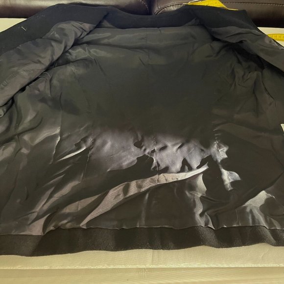 Jacket tailored Collarless Hip length Sz M Wool Blend Black with Red felt Floral - Picture 11 of 16